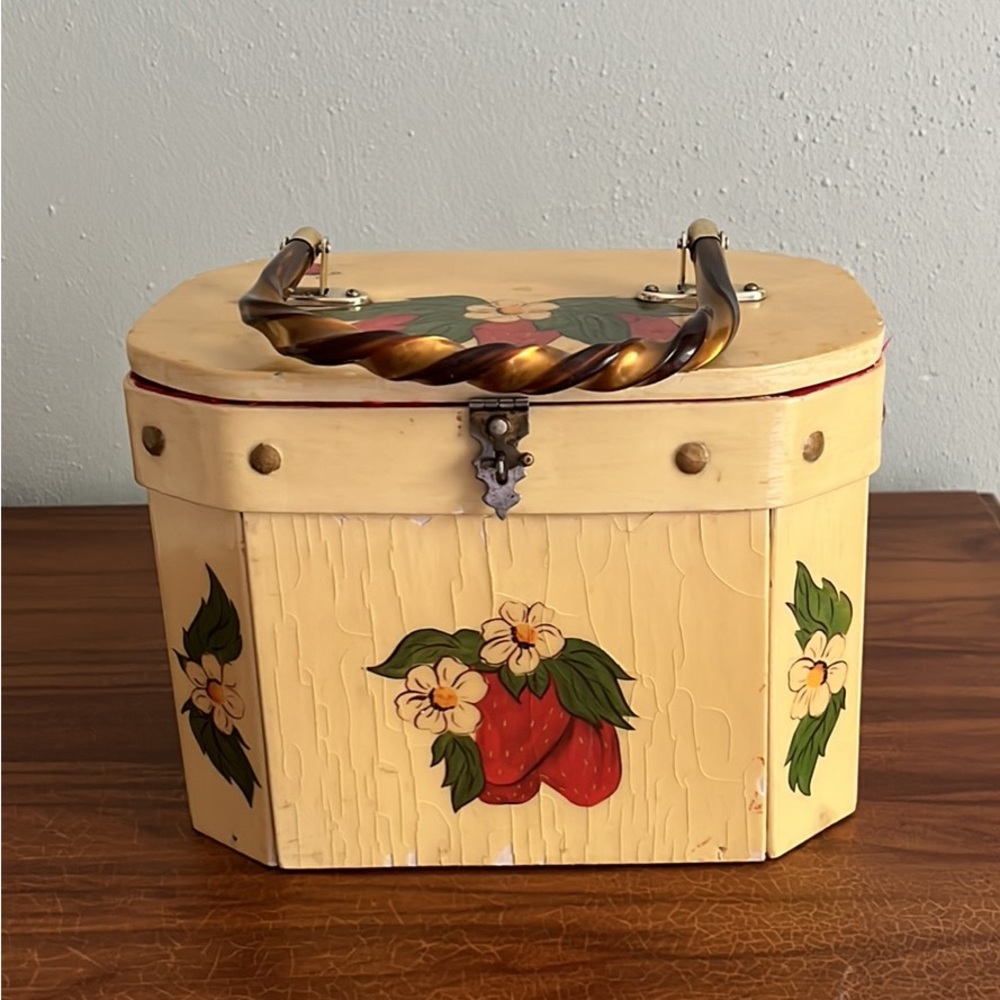 Strawberry themed vintage box purse with Lucite handle